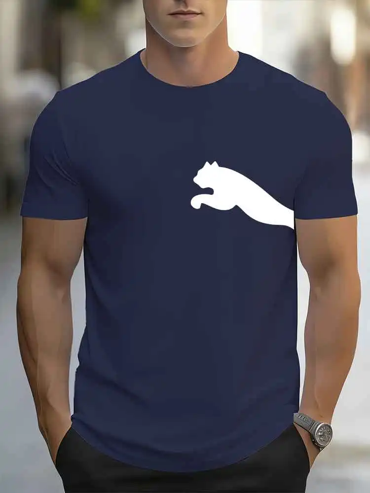 2026 Neues Herren Sport-T-Shirt, Schwarzer Springender Panther Aufdruck, Atmungsaktives Kurzarm-Freizeit-T-Shirt für den Alltag