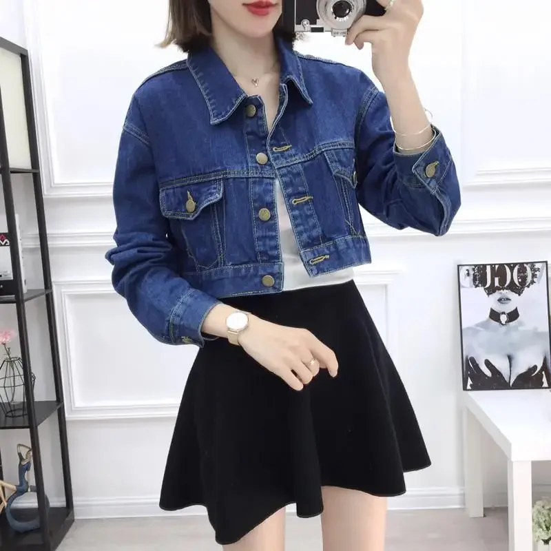 

Korean Slim Denim Jacket Women Long Sleeve Short Outwear Chaqueta Mujer Spring Vintage Blue Female Coat Woman Clothes Q80