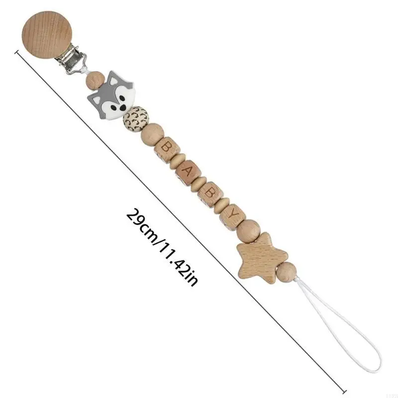 ملحقات التسنين للأطفال من خشب الزان والسيليكون، مشبك مصاصة مناسب للسفر مع التسنين يضمن أمان اللهاية L8RB #6