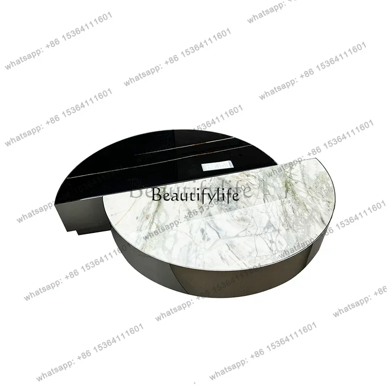 

QMinimalist Light Luxury Mirror Stainless Steel Luxury Stone Coffee Table Designer Black Gold Natural Marble Table