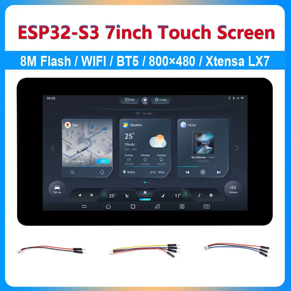 

ESP32 S3 Touch LCD 7 Inch Capacitive Display Screen 800×480 Development Board Xtensa LX7 WiFi BT5 CAN RS485 Sensor HMI LVGL GUI