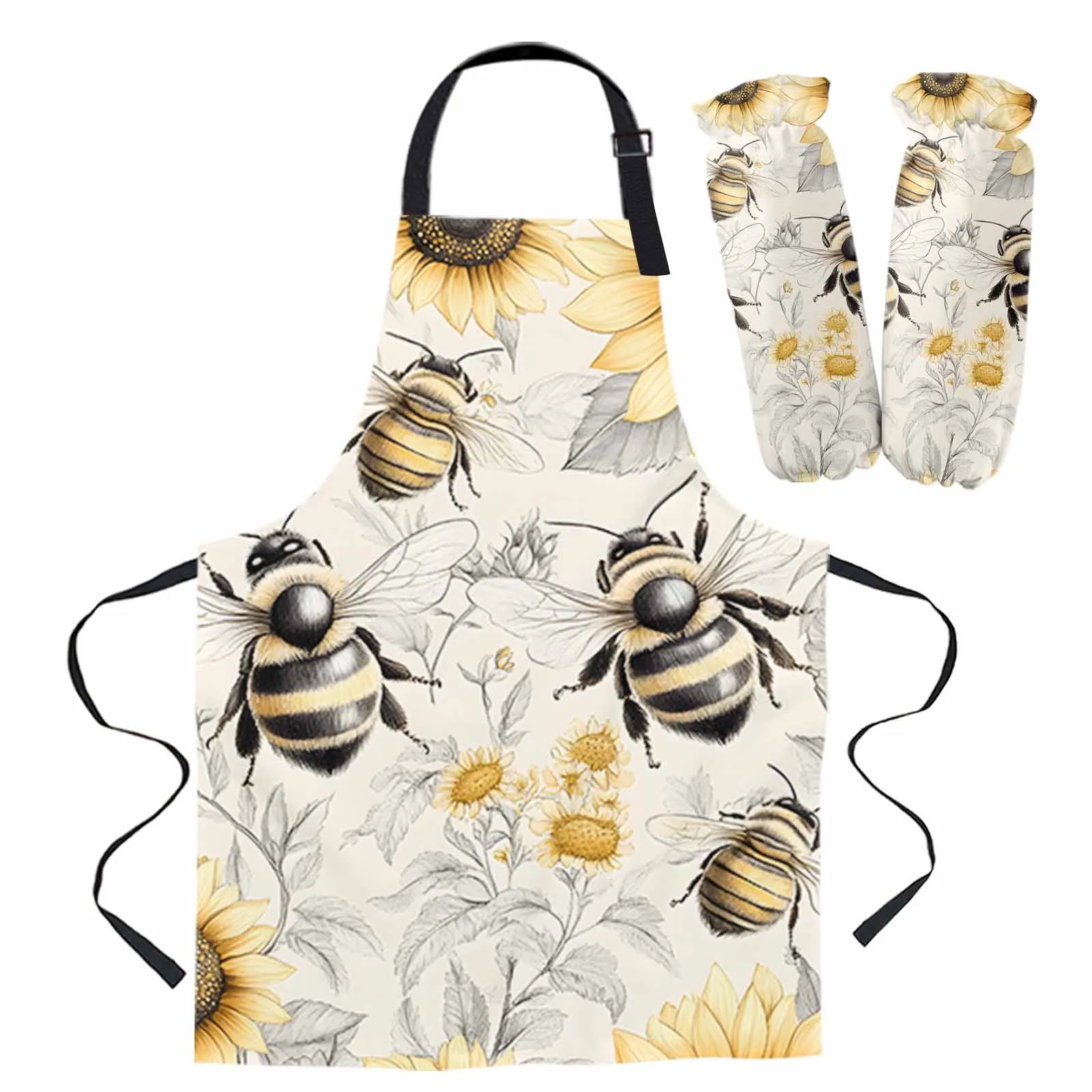

Sunflower Bee Farm Apron Cuff Oven Mitts Woman Kid Home Cooking Baking Coffee Cleaning Kitchen Accessories