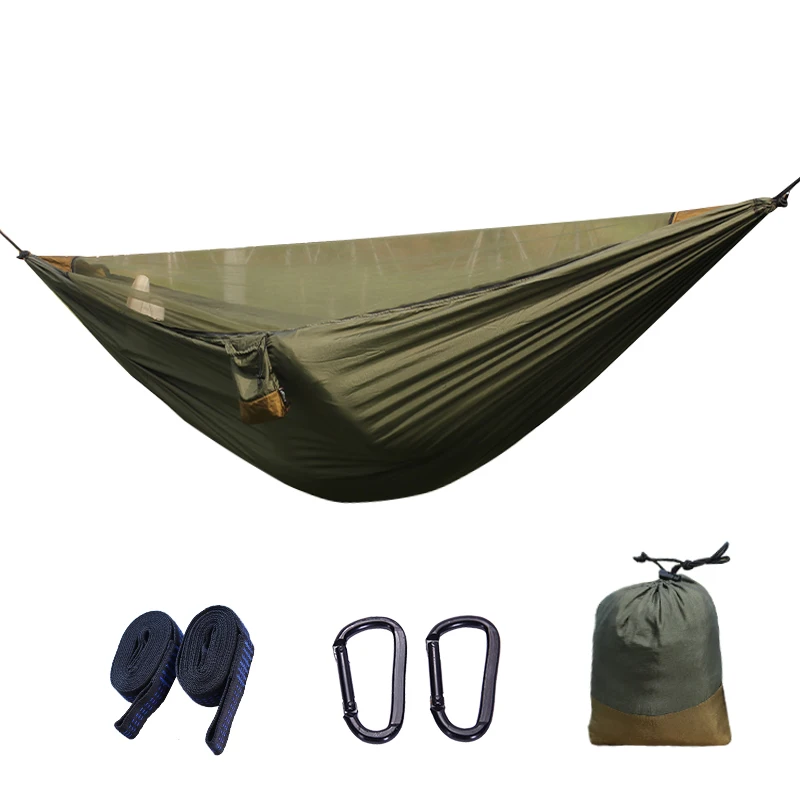 2Person Outdoor Camping Hammock 2.8x1.4 m/9.2x4.6ft น้ําหนักเบาแขวนยุงสุทธิเปลญวนสายรัดต้นไม้ Swing กระเป๋าเป้สะพายหลัง Backyard