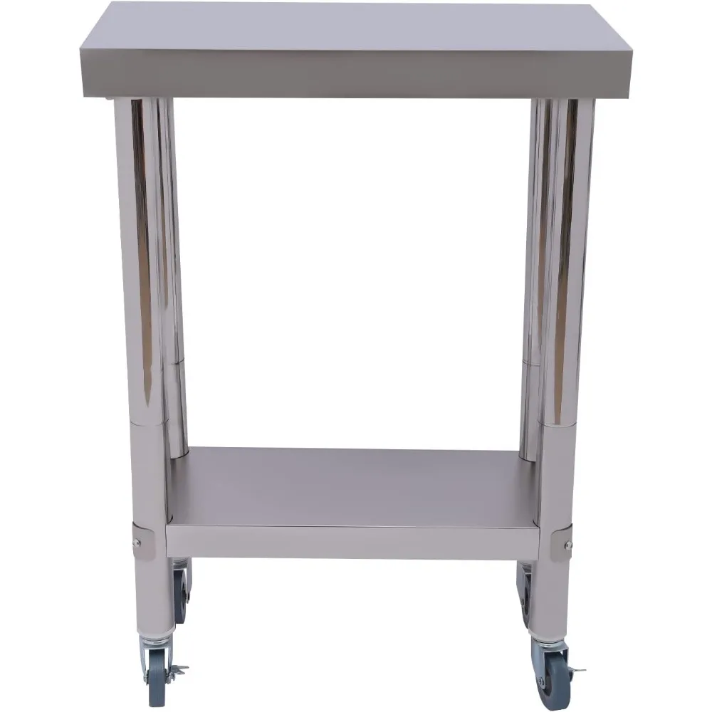 Wózek serwujący ze stali nierdzewnej, 2 poziomy, stół roboczy, kuchnia ze stali nierdzewnej z kółkami do użytku komercyjnego, udźwig 300 kg