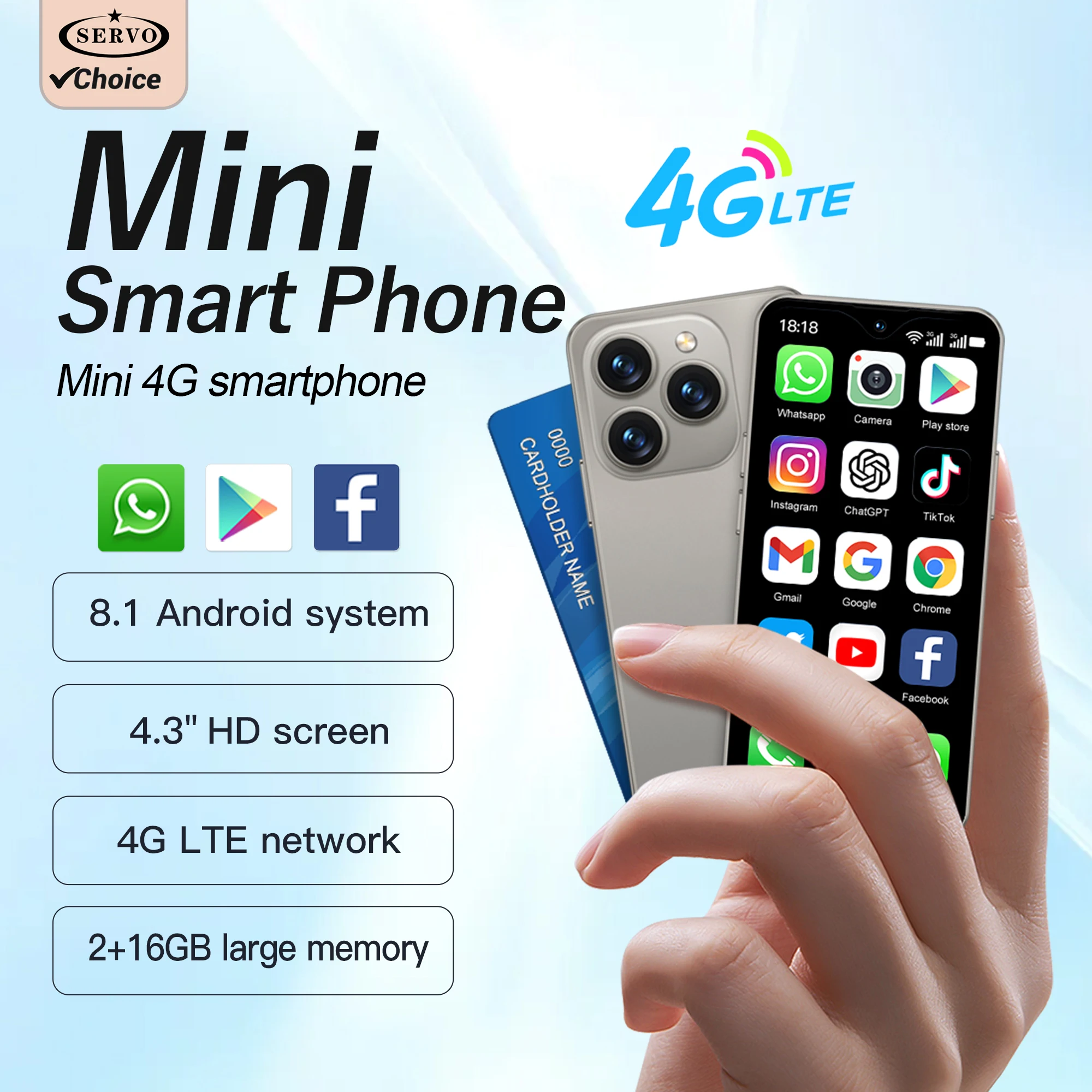 SERVO 4G LTE Mini Smartphone Android OS 4.3