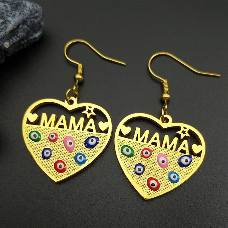 

Mama Love Heart Evil Eye Earring For Women Men Stainless Steel Gold Color Lucky Amulet Dangle Earrings Jewelry Gifts