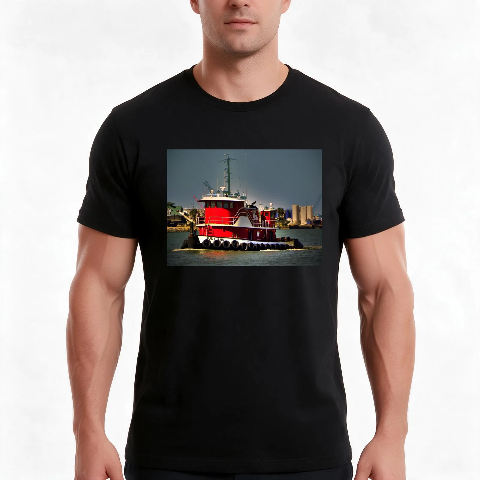Tugboat T-Shirt, Summer Casual Cotton Tee, Oversized Streetwear Tops, Vintage Graphic Print, Loose Fit Short Sleeve, 100% Cotton
