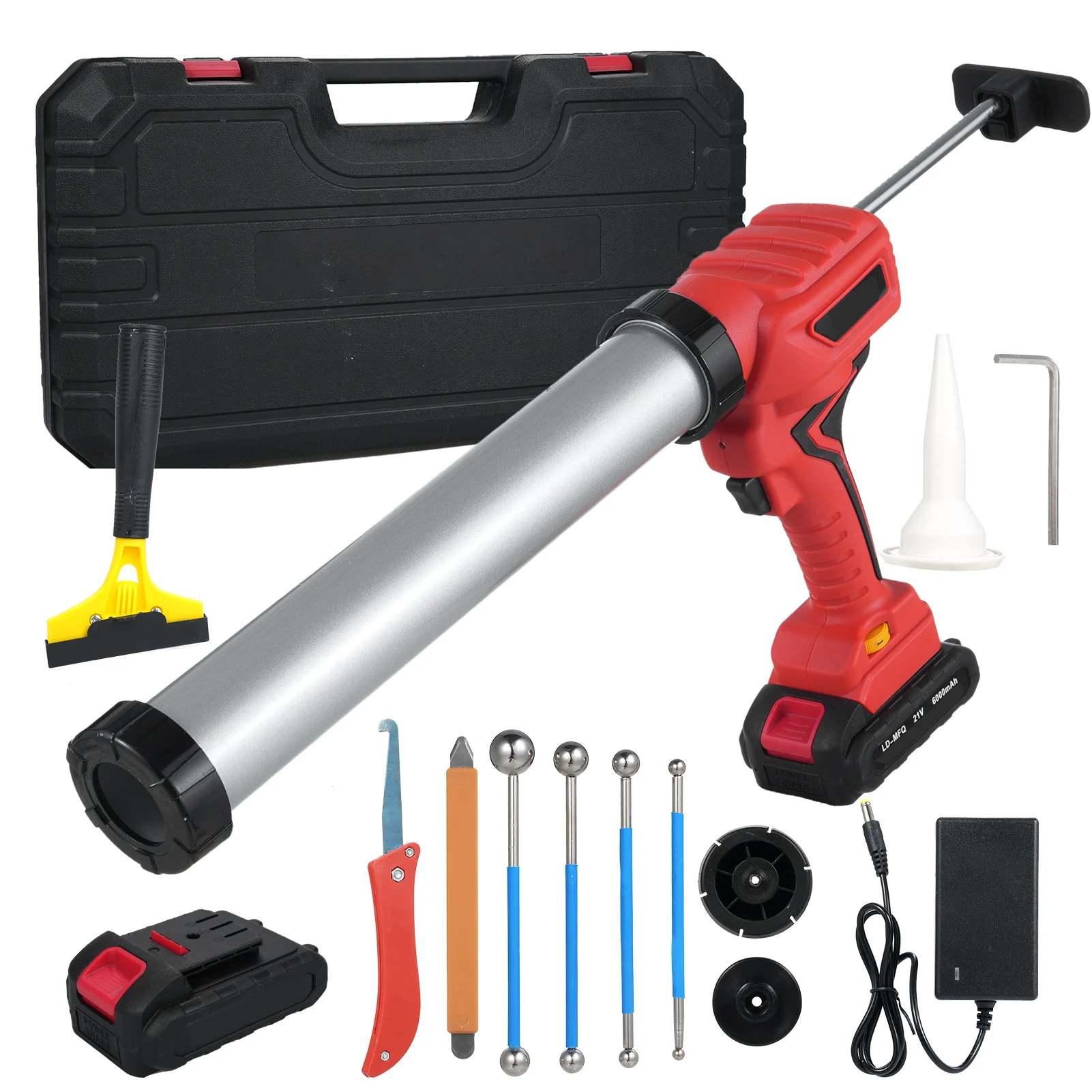 آلة السد اللاسلكية 21 فولت مع أنبوب الألومنيوم مجموعة السد الكهربائية اللاسلكية المجهزة ببطارية 2.0 أمبير وشاحن LED