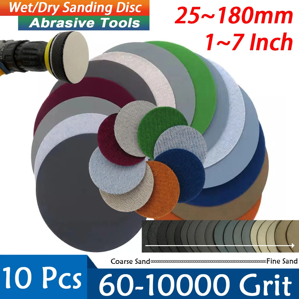 

1/2/3/4/5/6/7Inch 25-180mm Sanding Discs Hook & Loop Silicon Carbide Sandpaper Wet/Dry 60 -10000 Grit for Polishing Grinding