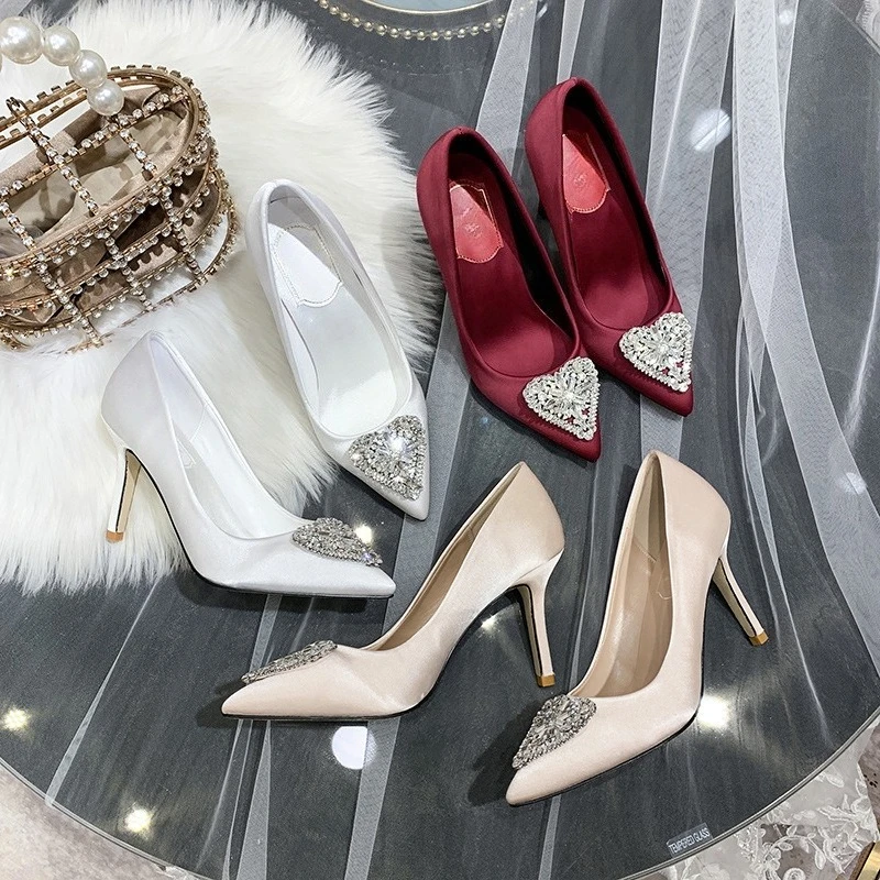 

Свадебные туфли, женские туфли на высоком каблуке для подружки невесты, белые кристально-белые свадебные туфли