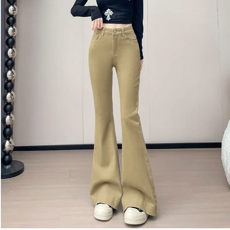 

Джинсовые джинсы-колокольчики с высокой талией, женские осенние джинсы 2025 года, новые утягивающие высокие женские расклешенные брюки, корейская серия, повседневные