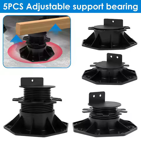 5Pcs Deck Support Base Height Adjustable Plastic Deck Lift Support Base Solid Floor Support Lift Bearing Set for Wood WPC Metal