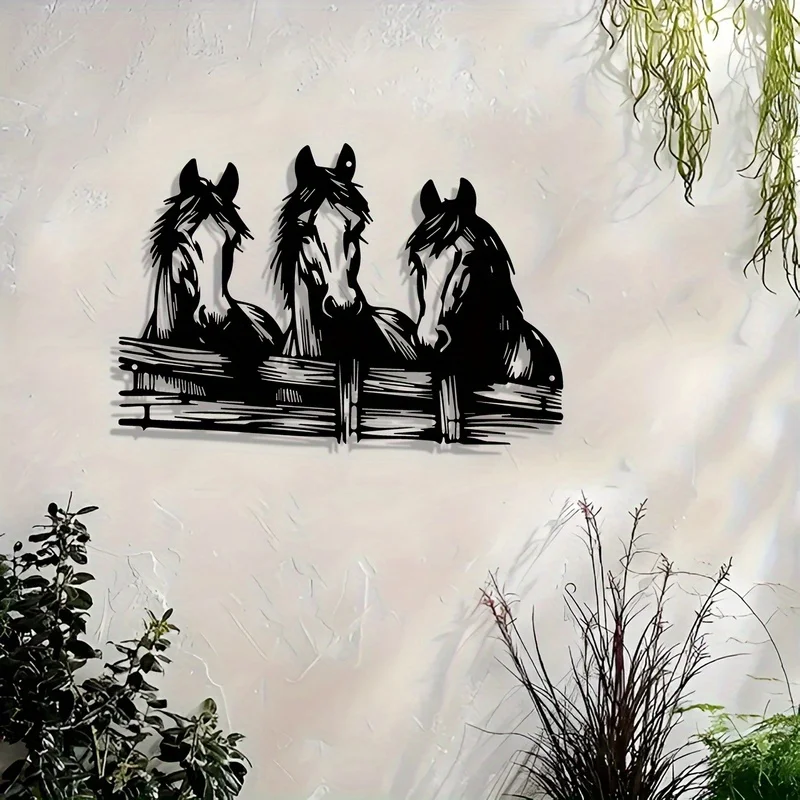 Metal Wall Art Three Horses Silhouette Black White Western Iron Rustic Hanging for Ranch Living Room Bar Christmas Gift