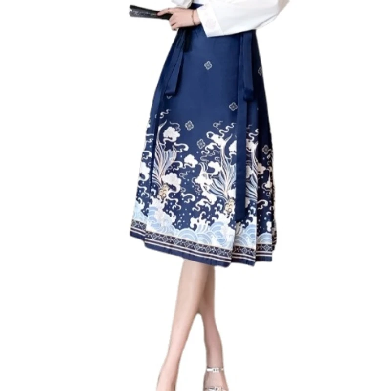 New Chinese Style Improved Horse-Face Skirt for Women 2024 Spring and Summer Daily Commuter Hanfu Skirts Lady Street Outfits