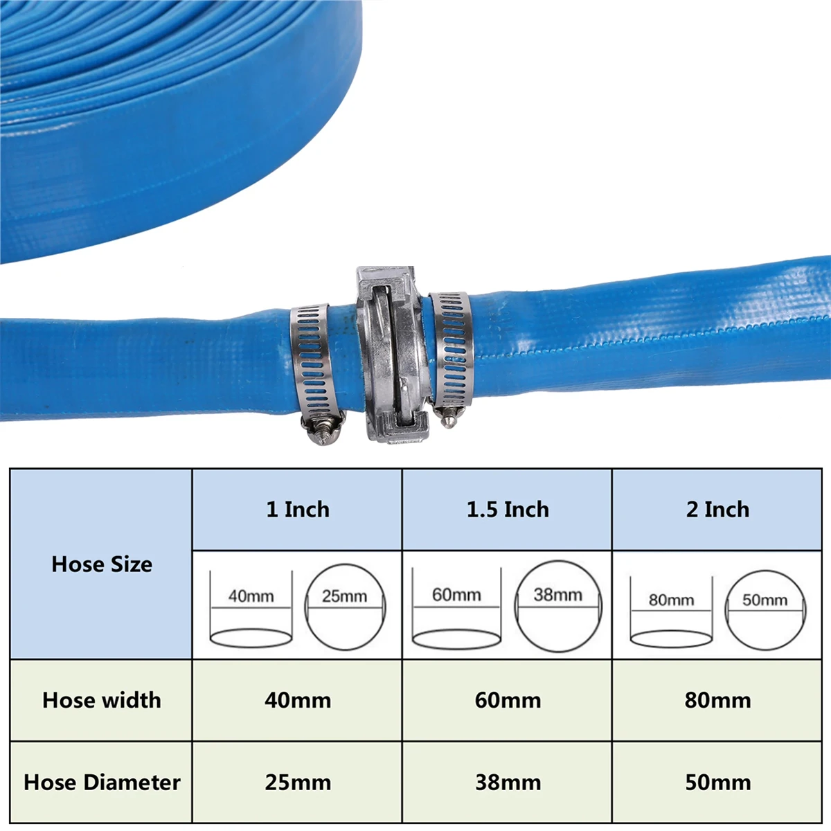 20m/Roll Blue Water Belt Hose 1\'\'1.5\'\'2\'\' PVC Yard Agricultural Irrigation Water Pipe Anti-freeze High-Pressure Water Pump Hose