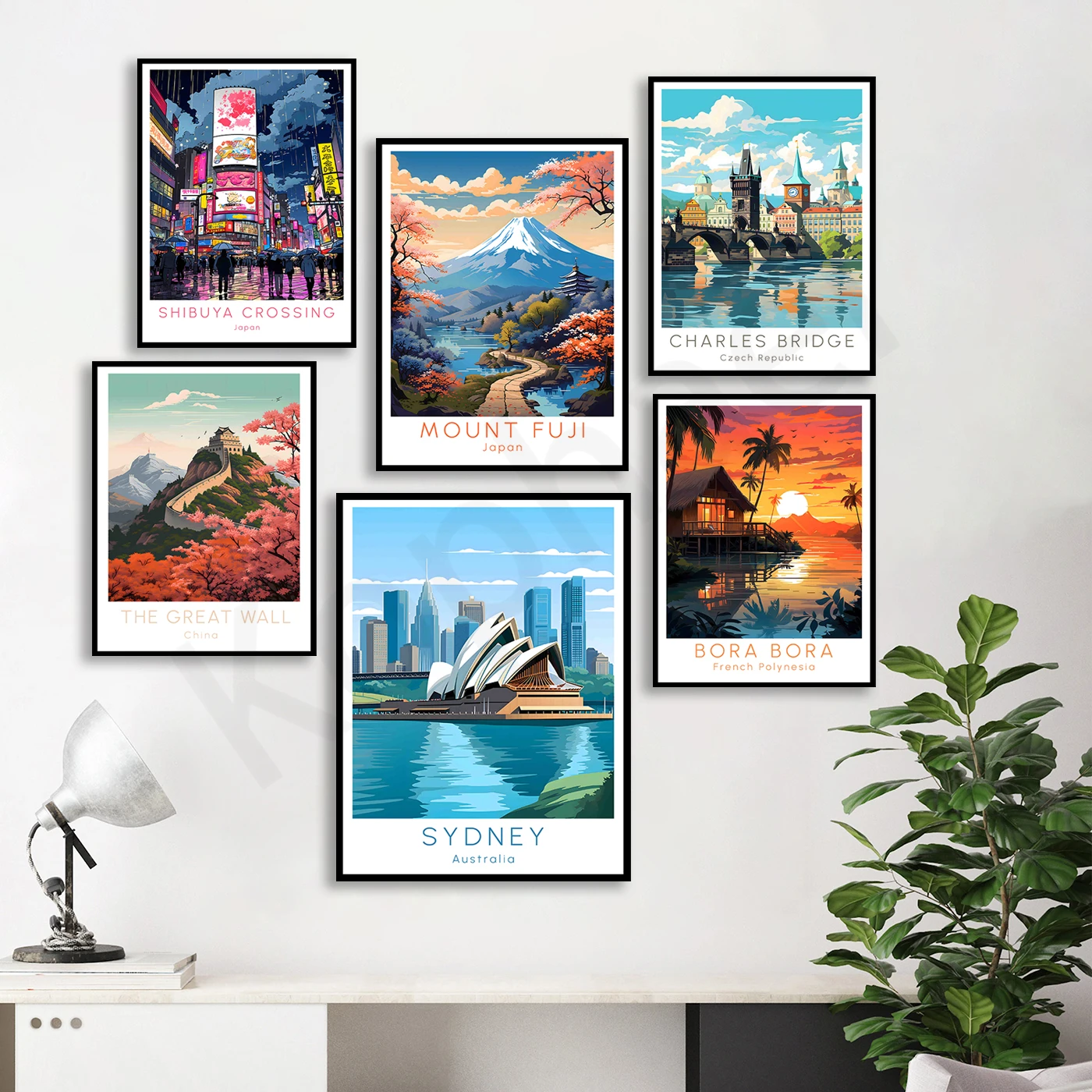 Colosseum Florence Sydney Shibuya Crossing Akropolis Mount Fuji Victoria Grote Muur Bora Bora Stad Reizen Landschap Poster