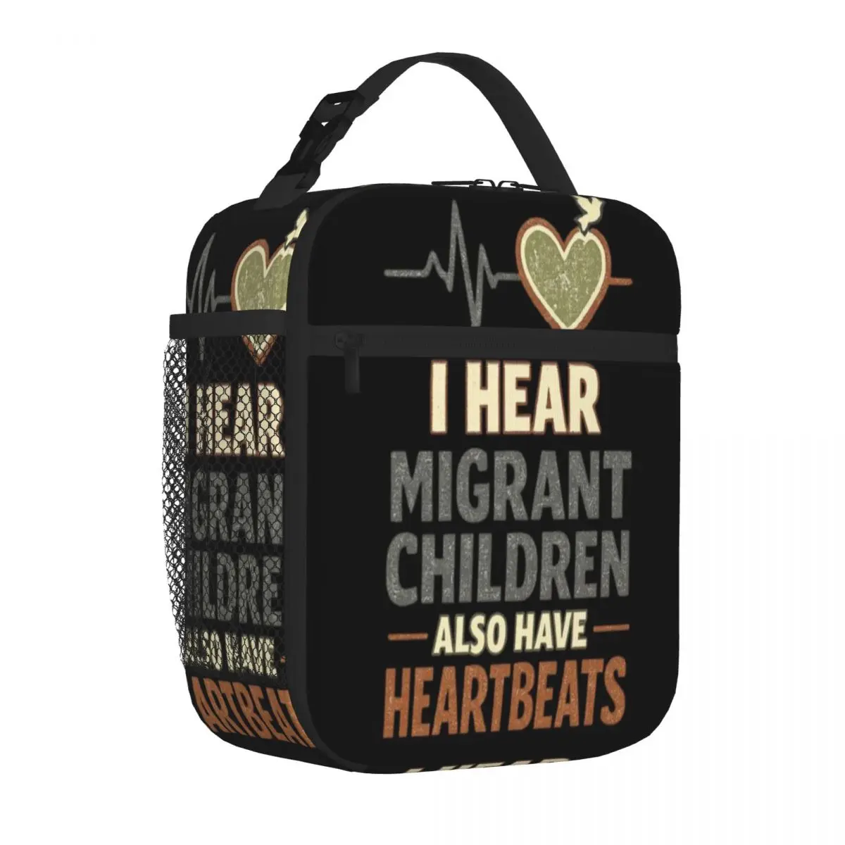 Hot Sale I Hear Migrant Children Also Have Heartbeat Office Style Foldable Lunch Bag Airport Travel Insulated Snack Tote