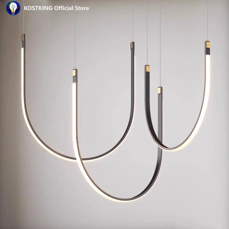 غرفة المعيشة دراسة خطوط جديدة حديثة على شكل حرف U مصمم مطعم قاعة المعارض الثريا LED حزام الرياح الصناعية الإبداع