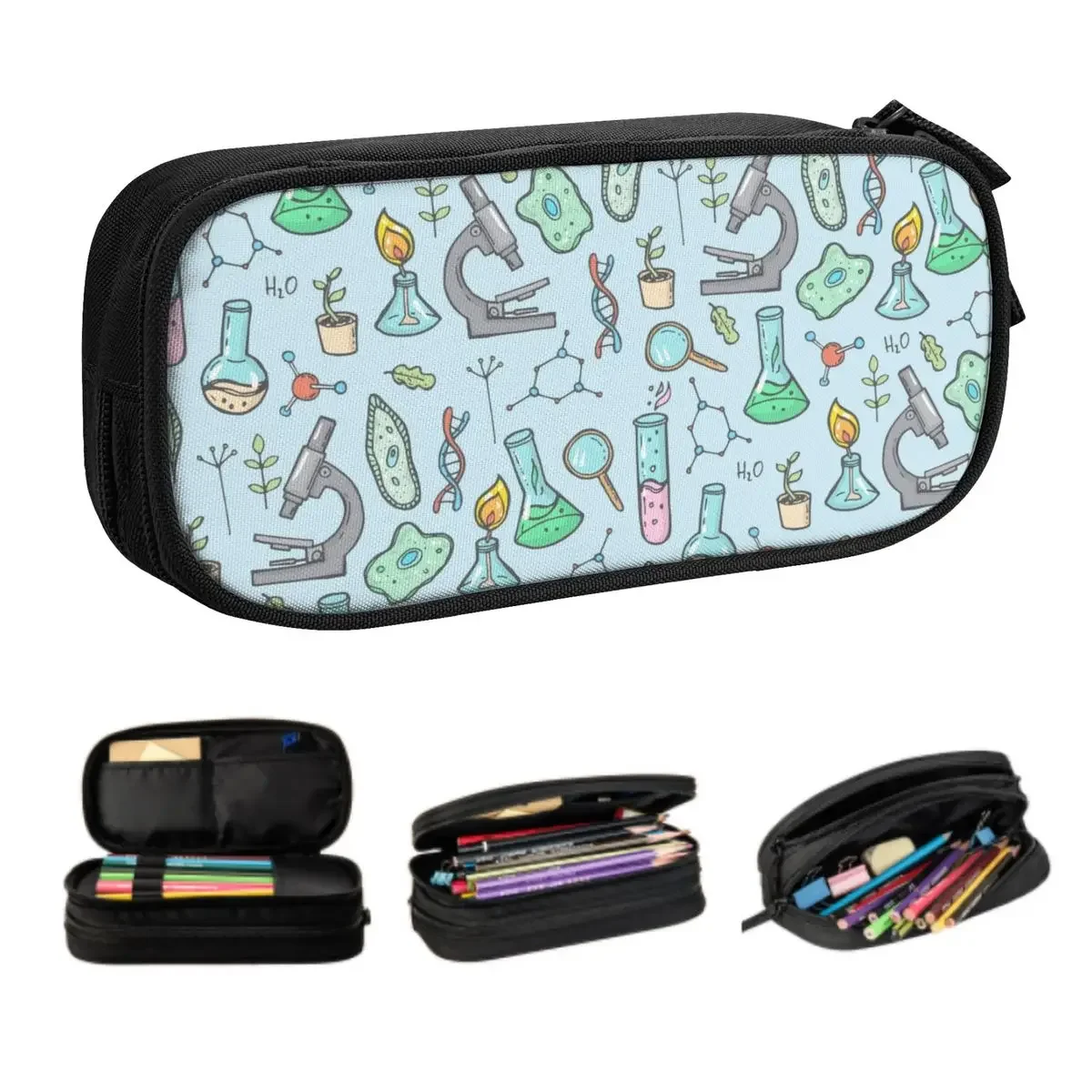 Cute Biology And Chemistry Pencil Cases for Boys Gilrs Custom Natural Science Studies Large Capacity Pen Bag Box School Supplies