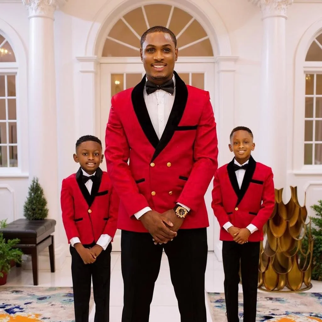 Foral Formal Suits for Father and Son Wedding Fashion Design 2 Pieces Family Outfits Double Breasted Groom Tuxedo Boy Suit