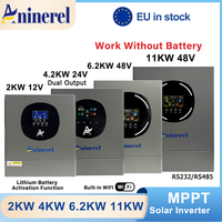 Aninerel 2kw 4.2KW 6.2kw 11KW 12V 24V 48V Hybrid Solar Inverter Dual Output Color LCD Display MPPT 60A 100A 120A PV 160V- 500VDC