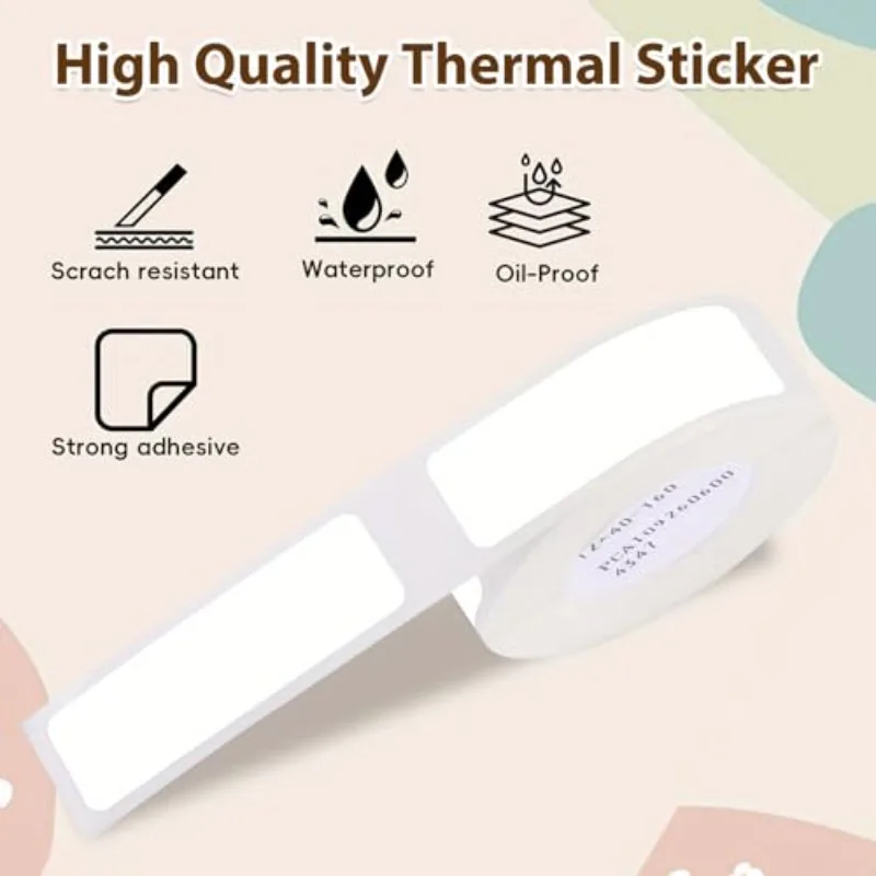 8 Rolls Thermal Labels Self-Adhesive Waterproof, Inkless Easy Peel, Fit D30 Portable Printer, Office/Warehouse/Retail/Medical
