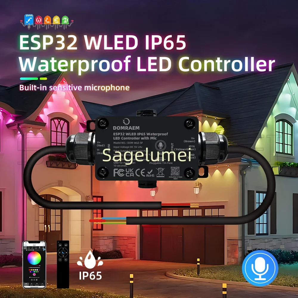 IP65 مقاوم للماء لتقوم بها بنفسك DOMRAEM WLED وحدة تحكم بالموسيقى ESP32 الرقمية الذكية شريط إضاءة LED تحكم ل WS2811/12B/14 الخ. ها اليكسا