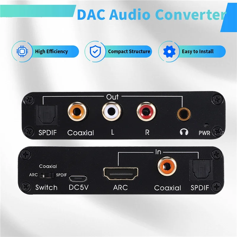 New!!DAC Audio Converter ARC Audio Extractor -Compatible Optical SPDIF Coaxial To Analog 3.5Mm Digital To Analog
