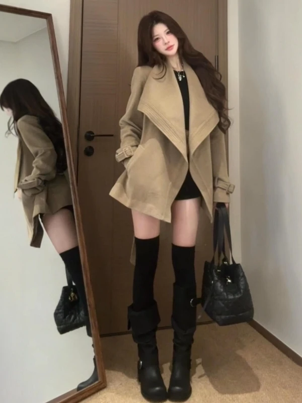 

Корейское пальто Sle ort Jaet с отложным воротником Faionable Personali Sense Корейская версия Slim Fit для поездок на работу Sle Windbreaker