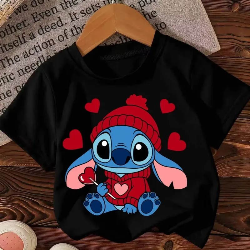 

MINISO Cartoon Disney Stitch Print Children Cotton T-shirt Casual Kids/Adult Tops Summer Short Sleeve Tees Boys GIrls Clothes