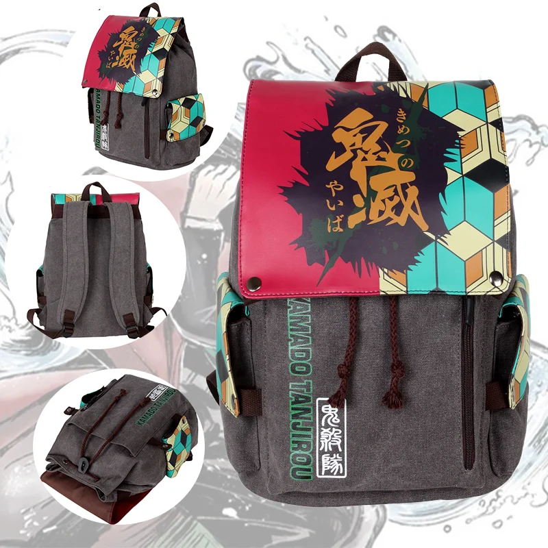

Рюкзак из холщовой ткани с изображением персонажей аниме Demon Slayer, сумка для ноутбука 14 дюймов, повседневная школьная сумка, новый дорожный рюкзак, детский подарок на день рождения для любителей аниме