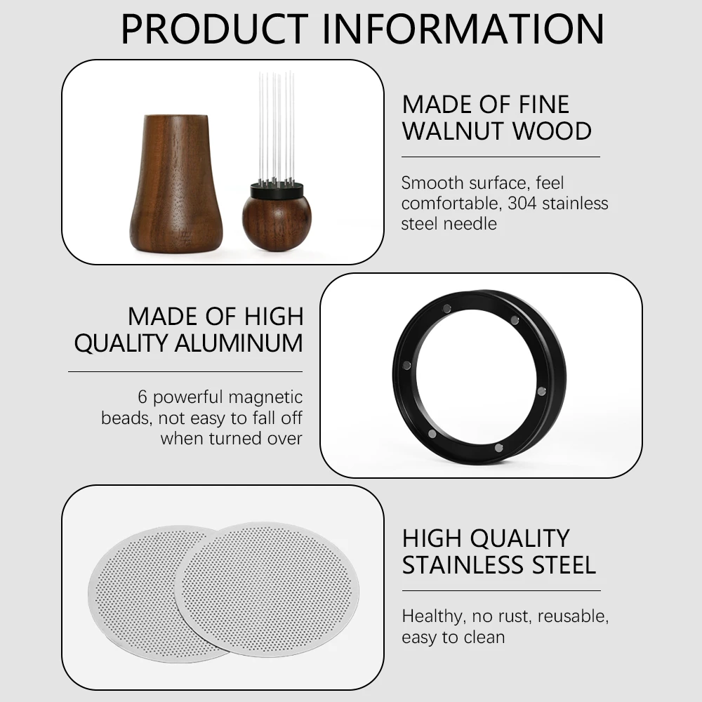 Espresso Accessories Kit WDT Tools Espresso Coffee Stirrer Dosing Funnel Puck Screen Portafilter Dosing Ring