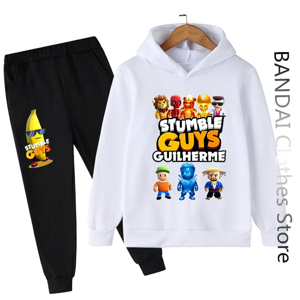 Stumble Guys Hoodie Set Kids Harajuku Games T-shirts Boys Girls Original Cartoon People Print Tops Hello kitty  Clothing