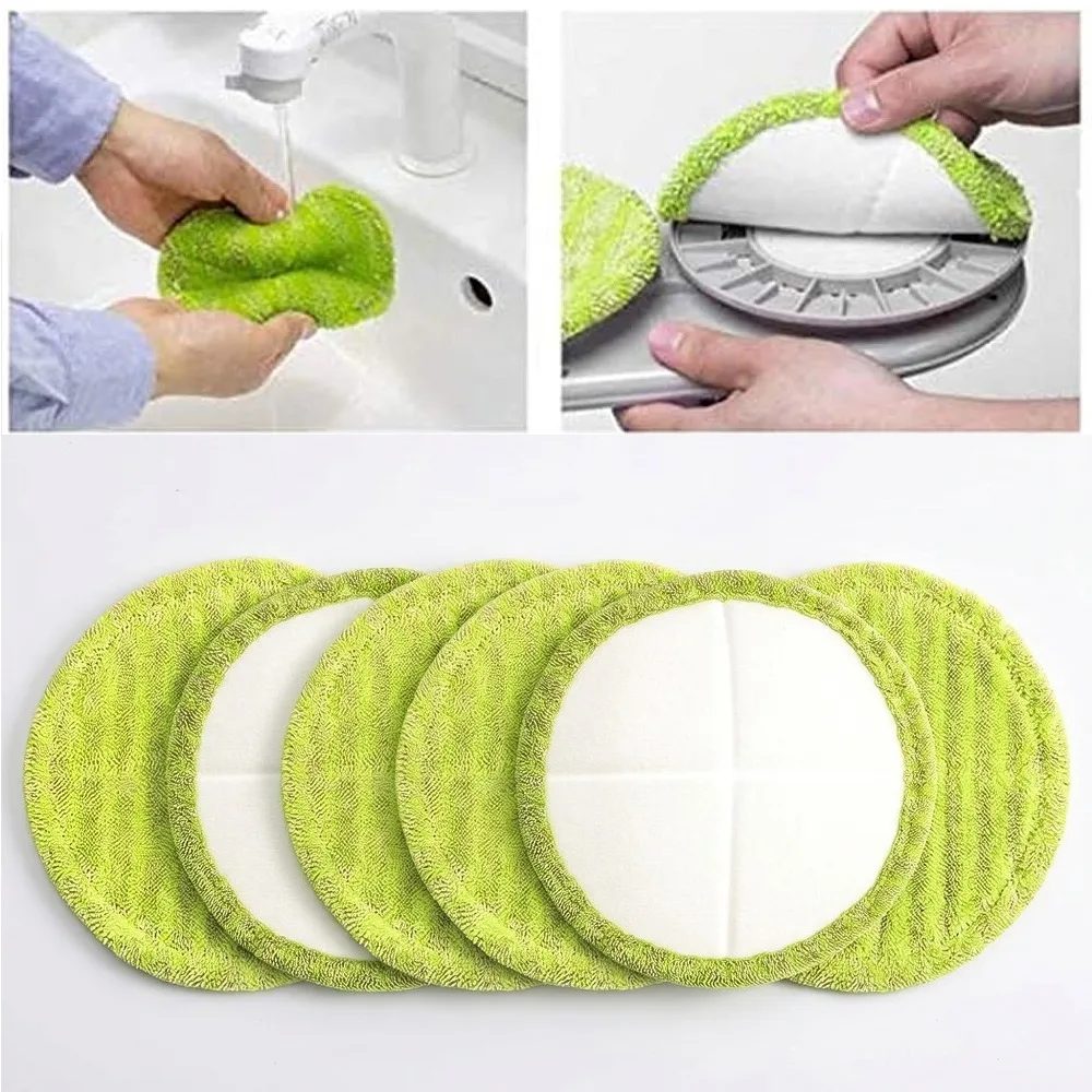 6Pcs 16cm Microfiber Mop Pads Refills for Electric Rotary Spin Mop, Reusable & Washable Round Spinning Cleaning Cloth Value Pack