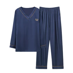 InjSatin Pijama pour hommes 2 pièces/ensemble salon vêtements de nuit pyjamas automne robe de lit vêtements de maison homme solide document pyjamas ensemble L-4XL