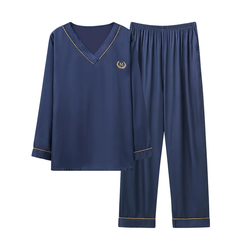 Silk Satin Pijama for Men 2 Pieces/Set Lounge Sleepwear Pyjamas Autumn Bedgown Home Clothes Man Solid Color Pajamas Set L-4XL