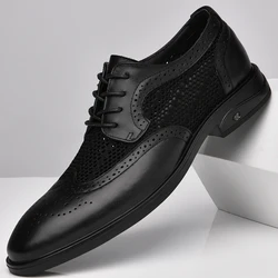 WAERTA Fashion Men Oxfords Shoes Genuine Leather Man Casual Shoes Lace-up Formal Business Wedding Dress Shoes Hollow Out Flats