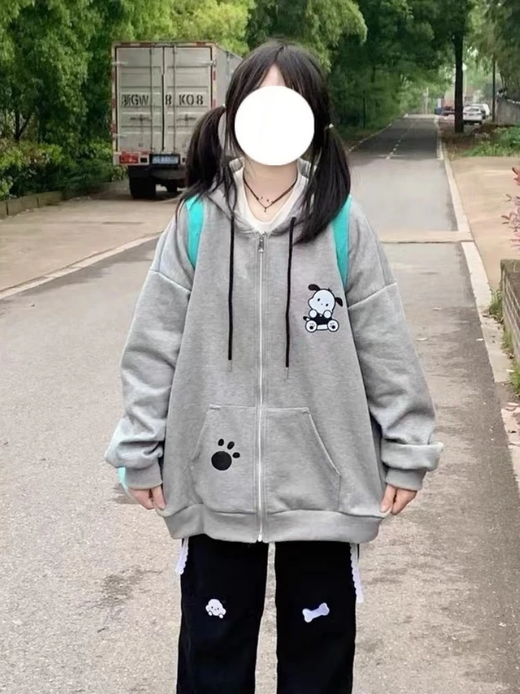 HOUZHOU Y2k Harajuku Kawaii Cute Hoodie Women Japanese Fashion Zip Up Preppy Style Oversized Hooded Sweatshirt Autumn New 2023