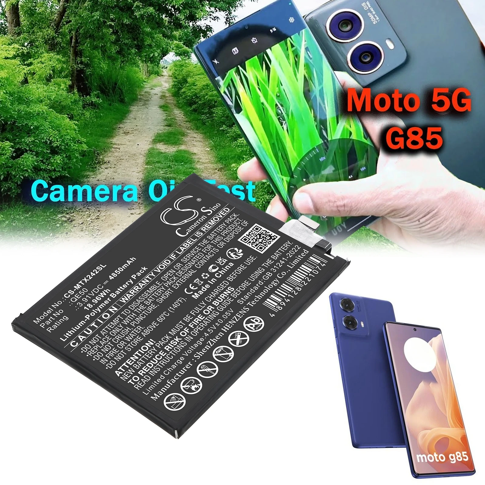 

3.91V 4850mAh Battery QE50, SB18E14178, SB18E14179 for Motorola Moto G85 5G, S50 Neo 5G, XT2427, XT2427-1, XT2427-2, XT2427-3/4