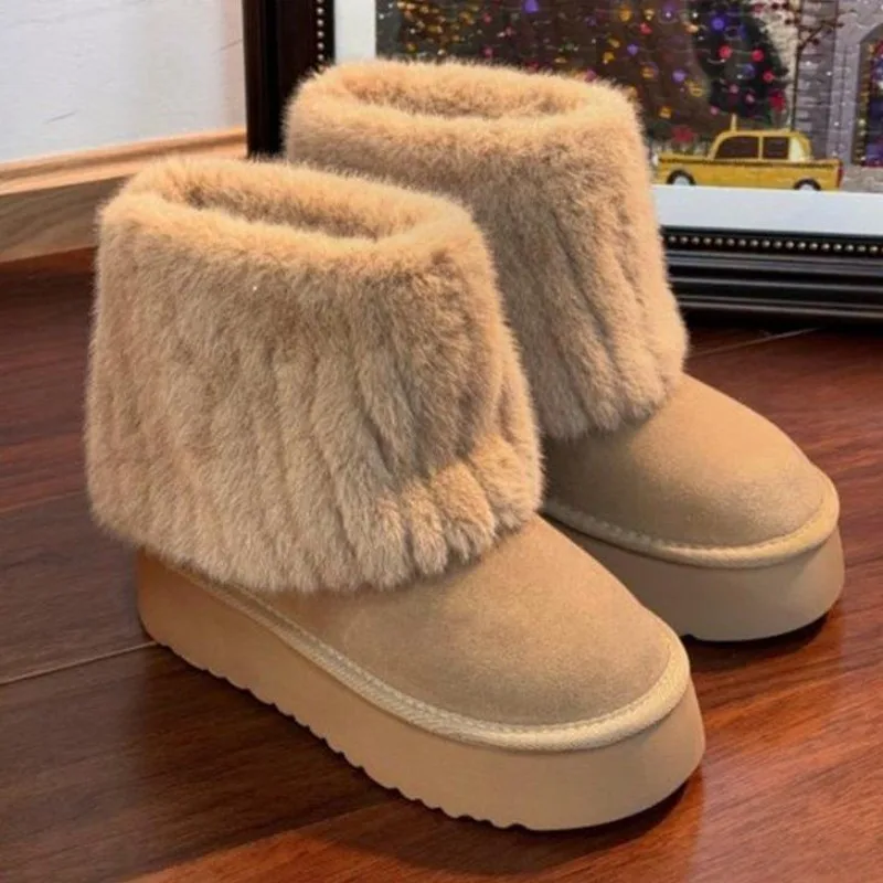 

35-43 Size Women's Snow Boots, Imitation Mink Fur Short Boots with Plush Insulation and Thick Bottom Cotton Boots