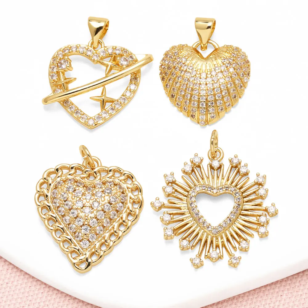 OCESRIO White Crystal Heart Pendant For Necklace Copper Gold Plated Planet Heart Handmade Jewelry Making Supplies Pdtb321