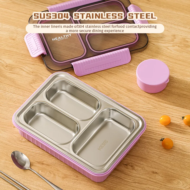 Thiened 304 Stainl Steel Lunch Box Portable Heating Fast Food Container Divided for Students Office Workers Travelers
