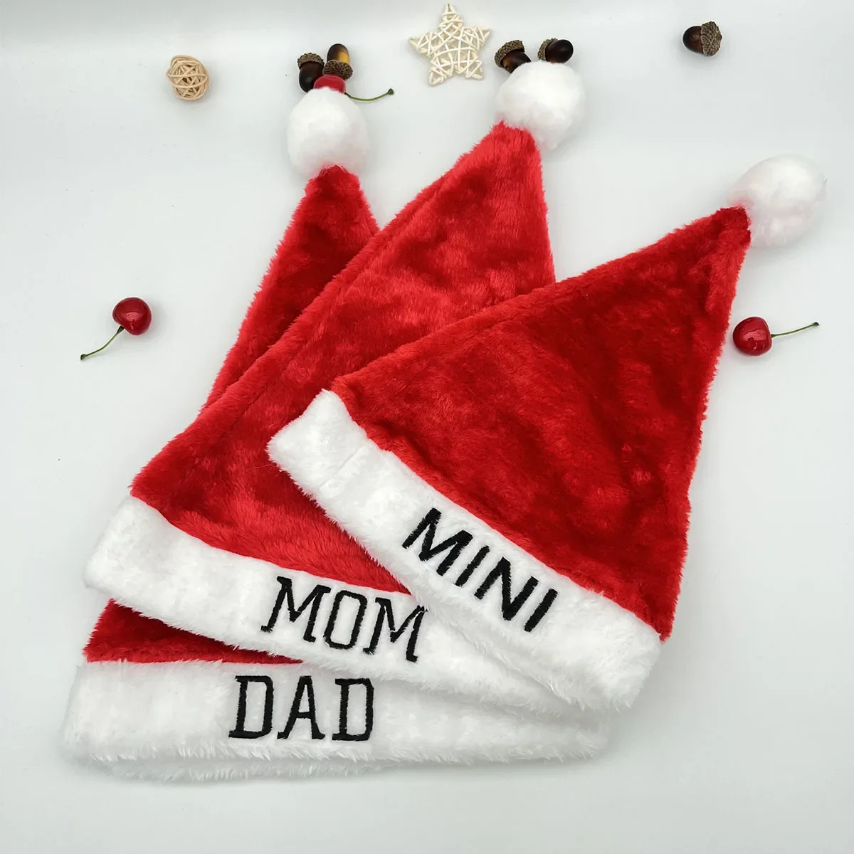 Topi Natal bordir, topi Natal MINI tebal pendek untuk ibu dan anak