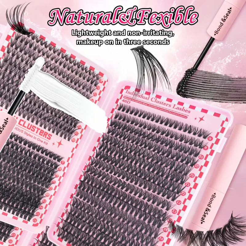 DIYまつげエクステキット、Dカール9-16mmミックス、接着剤、ピンセット、まつげブラシ付き、毎日使える個別つけまつげ