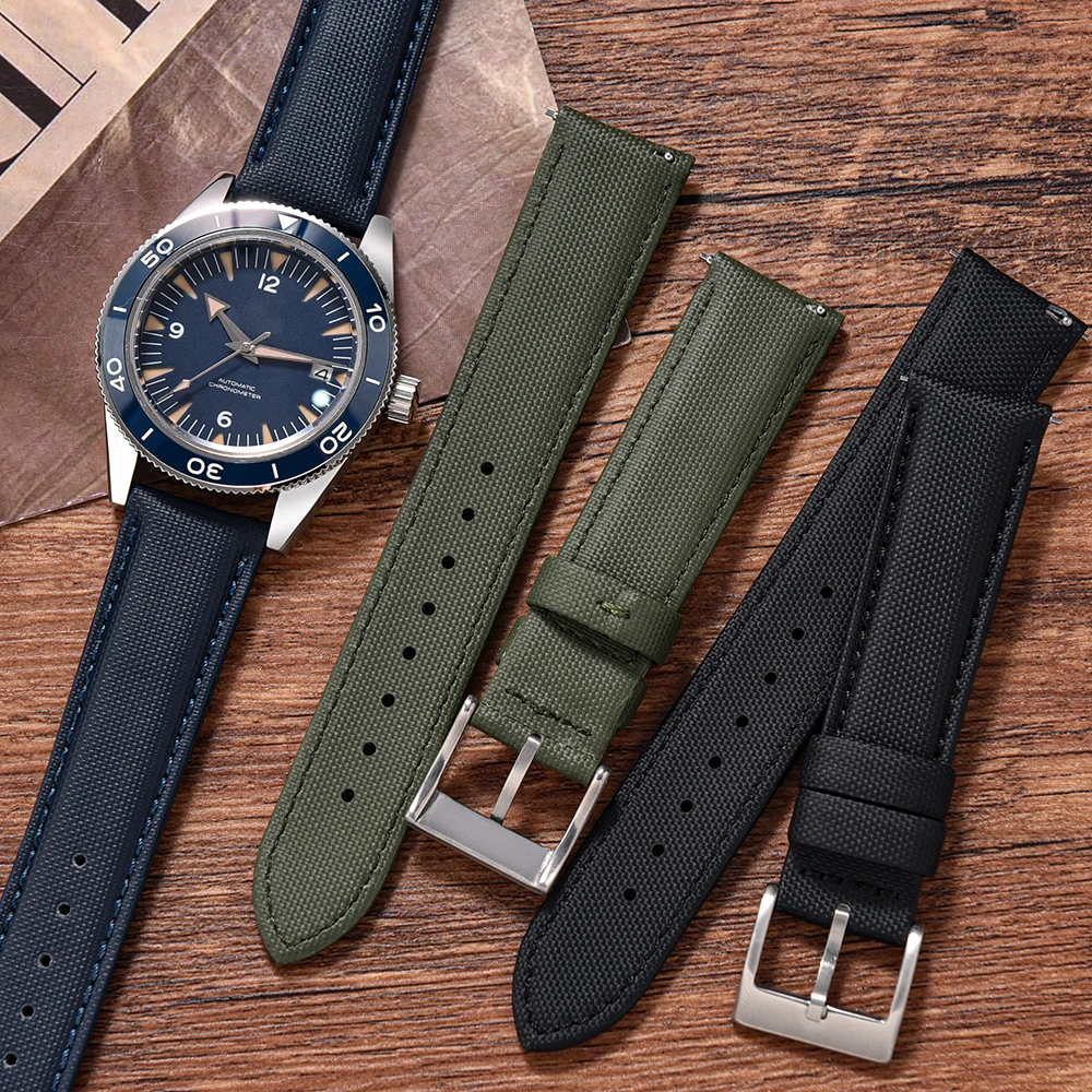 New Style Two-Sided Design Quality Sailcloth Watch Strap 20mm 22mm  Quick Release Waterproof Leather Wristband Smart Watch Bands