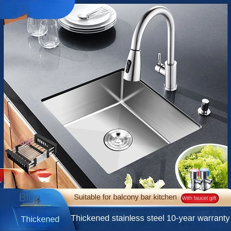 Black round 304 Stainless Steel Sink Small Single Sink Washing Basin Bar Counter Balcony Mini Drop-in Sink