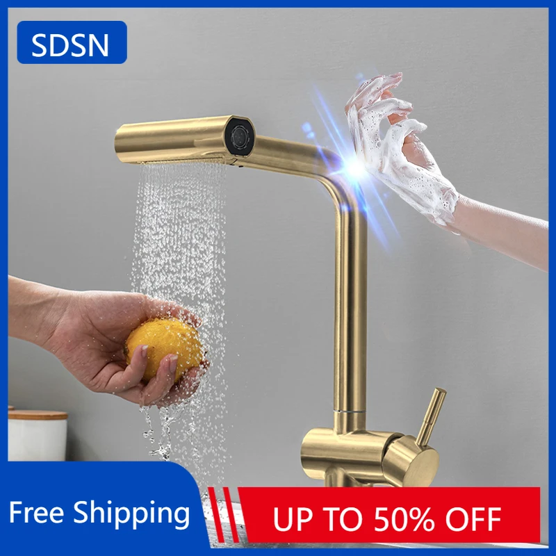 

Brushed Gold Touch Kitchen Sink Faucet 304 Stainless Steel Hot Cold Pull Out Kitchen Sink Mixer Tap Sensitive Touch on Faucets