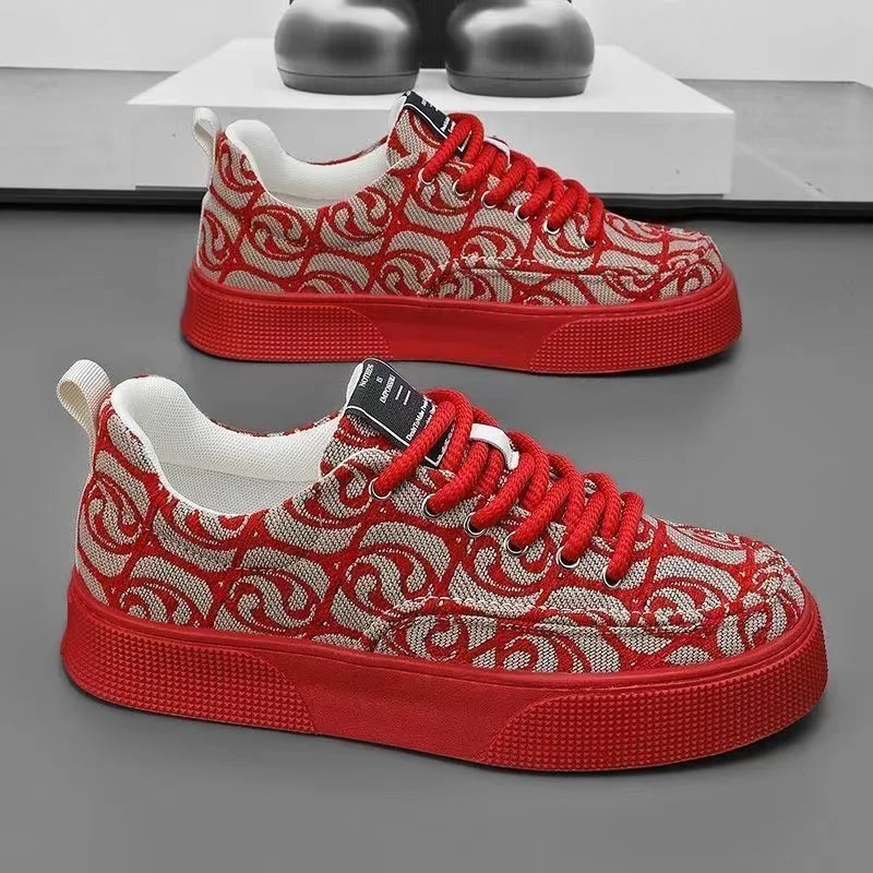 

Red Canvas Men's Shoes Summer New Style Casual Sports Anti-Odor Flat Shoes Trendy Shoes Breathable Synthetic Leather Upgraded...