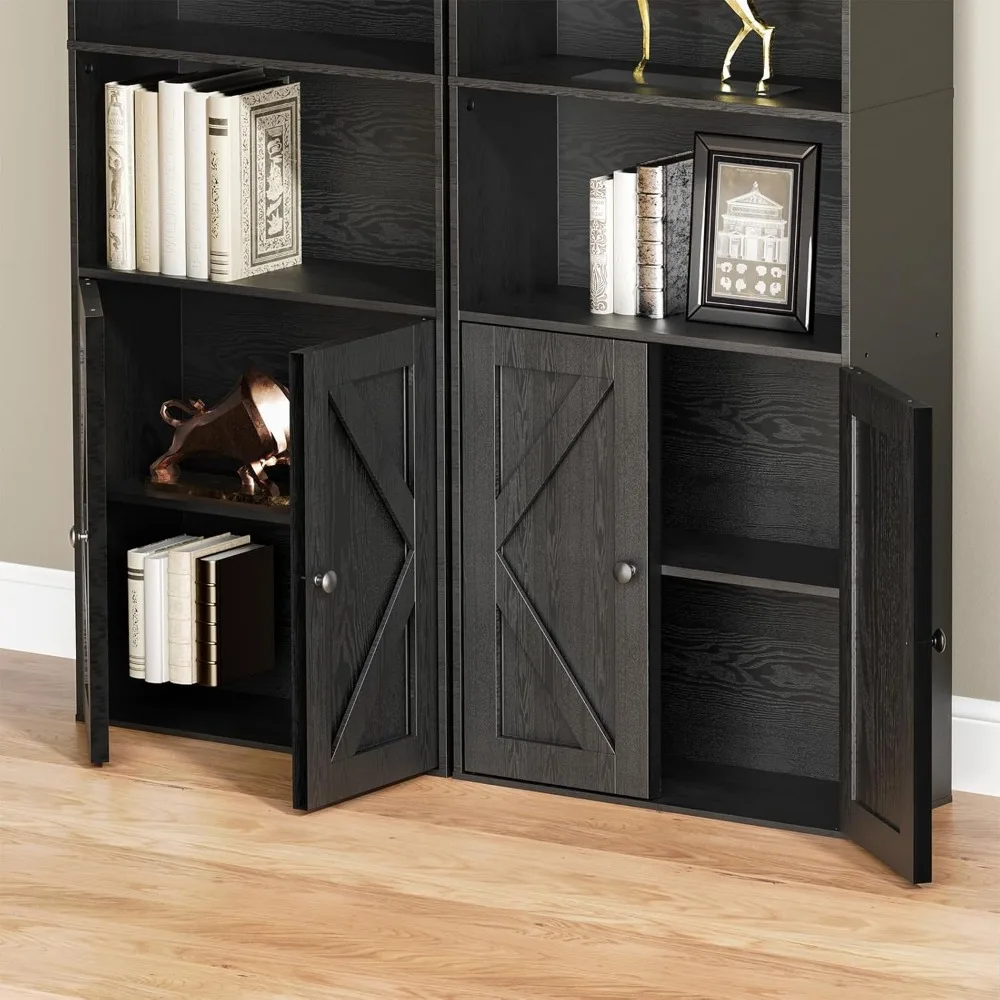 أرفف كتب خشبية وظيفية وخزائن كتب مع أبواب وخزانة، أرفف تخزين لعرض 6 أرفف على الأرض بطول 70.86 بوصة #5