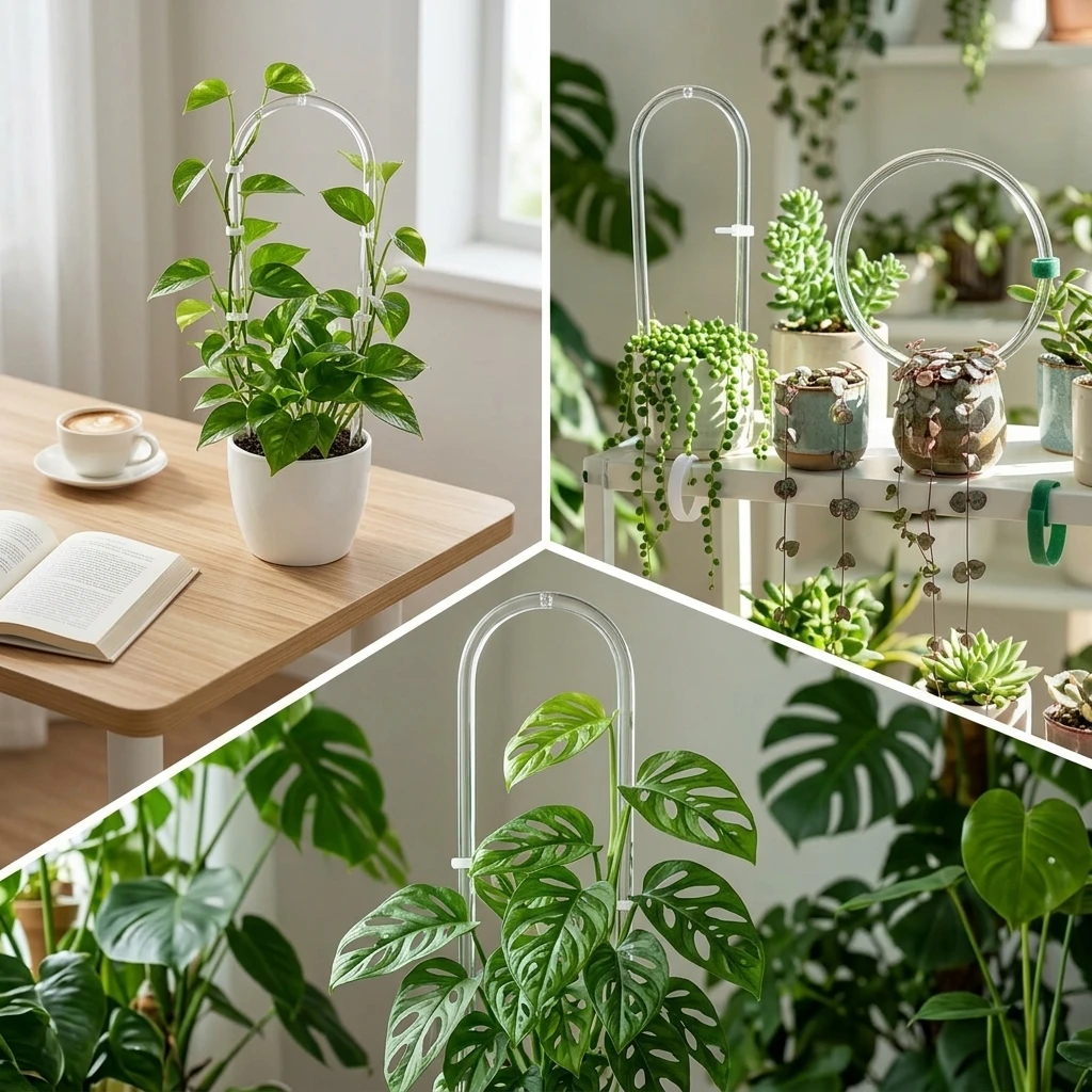 Transparent Acrylic Plant Trellis for Indoor Garden Home Decor, 6 Pack Clear PMMA Vine Support Rack for Pothos Succulents